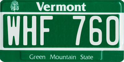 VT license plate WHF760