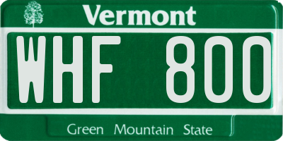 VT license plate WHF800