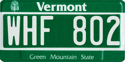 VT license plate WHF802