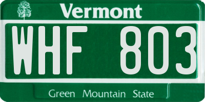 VT license plate WHF803
