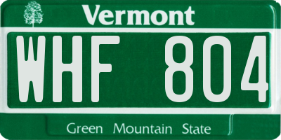 VT license plate WHF804