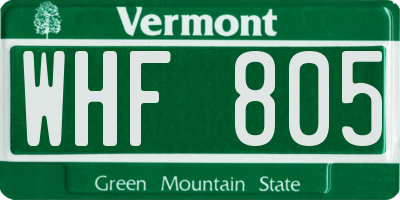 VT license plate WHF805