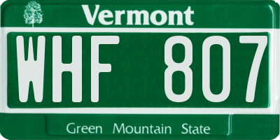 VT license plate WHF807