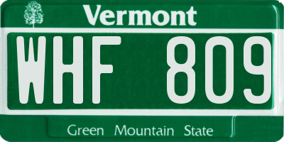 VT license plate WHF809