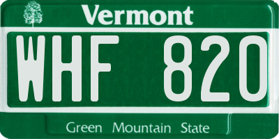 VT license plate WHF820