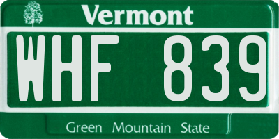 VT license plate WHF839