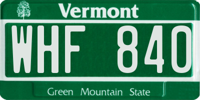 VT license plate WHF840