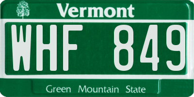 VT license plate WHF849