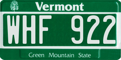 VT license plate WHF922