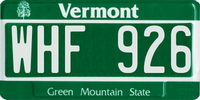 VT license plate WHF926