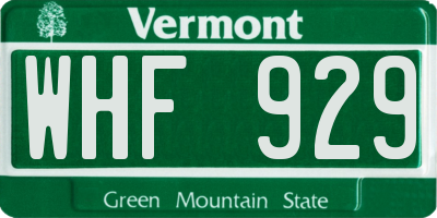 VT license plate WHF929