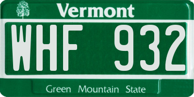 VT license plate WHF932