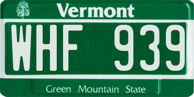 VT license plate WHF939