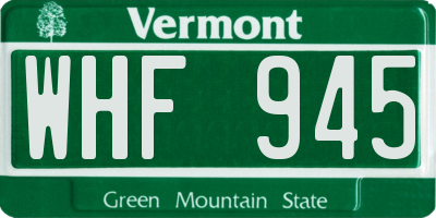 VT license plate WHF945