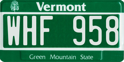 VT license plate WHF958