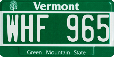 VT license plate WHF965