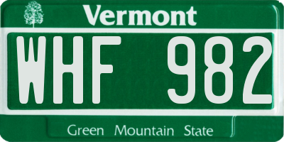 VT license plate WHF982
