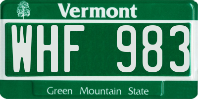 VT license plate WHF983