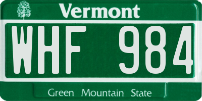 VT license plate WHF984