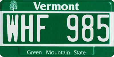 VT license plate WHF985