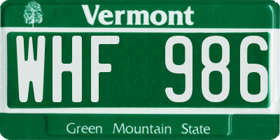VT license plate WHF986