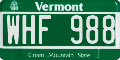 VT license plate WHF988