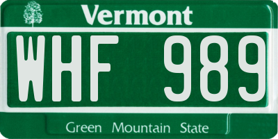 VT license plate WHF989