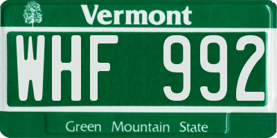 VT license plate WHF992