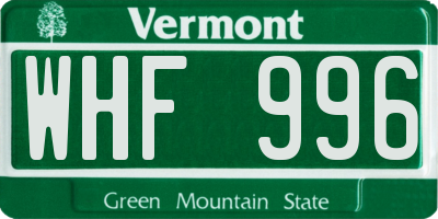 VT license plate WHF996