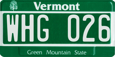 VT license plate WHG026