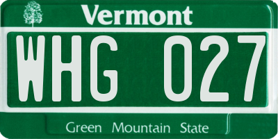 VT license plate WHG027
