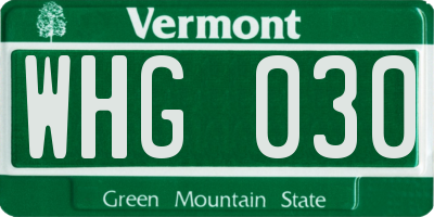 VT license plate WHG030