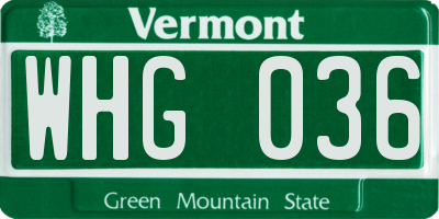 VT license plate WHG036