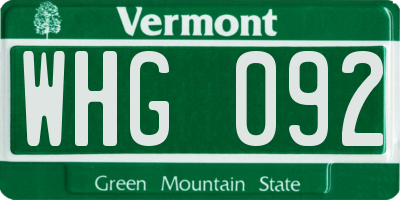 VT license plate WHG092