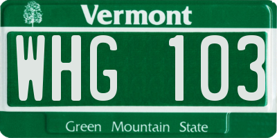 VT license plate WHG103