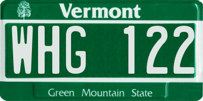 VT license plate WHG122