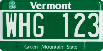 VT license plate WHG123