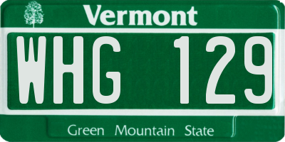 VT license plate WHG129