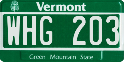 VT license plate WHG203