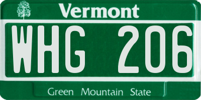 VT license plate WHG206
