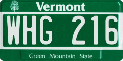 VT license plate WHG216