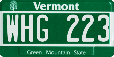 VT license plate WHG223