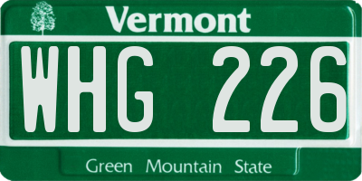 VT license plate WHG226