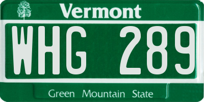 VT license plate WHG289