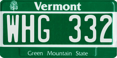 VT license plate WHG332