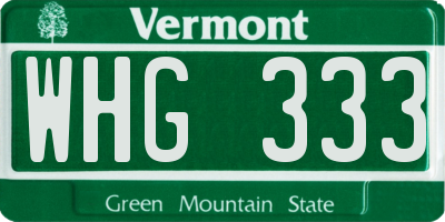 VT license plate WHG333