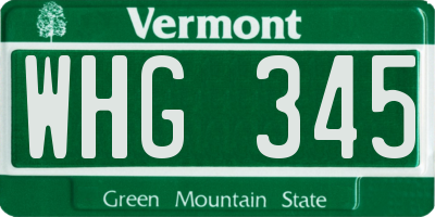 VT license plate WHG345