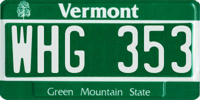 VT license plate WHG353