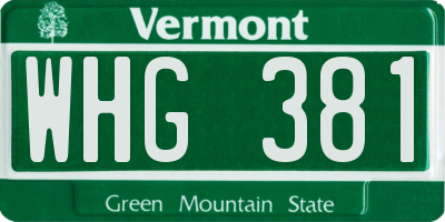 VT license plate WHG381