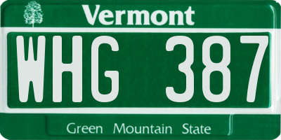VT license plate WHG387